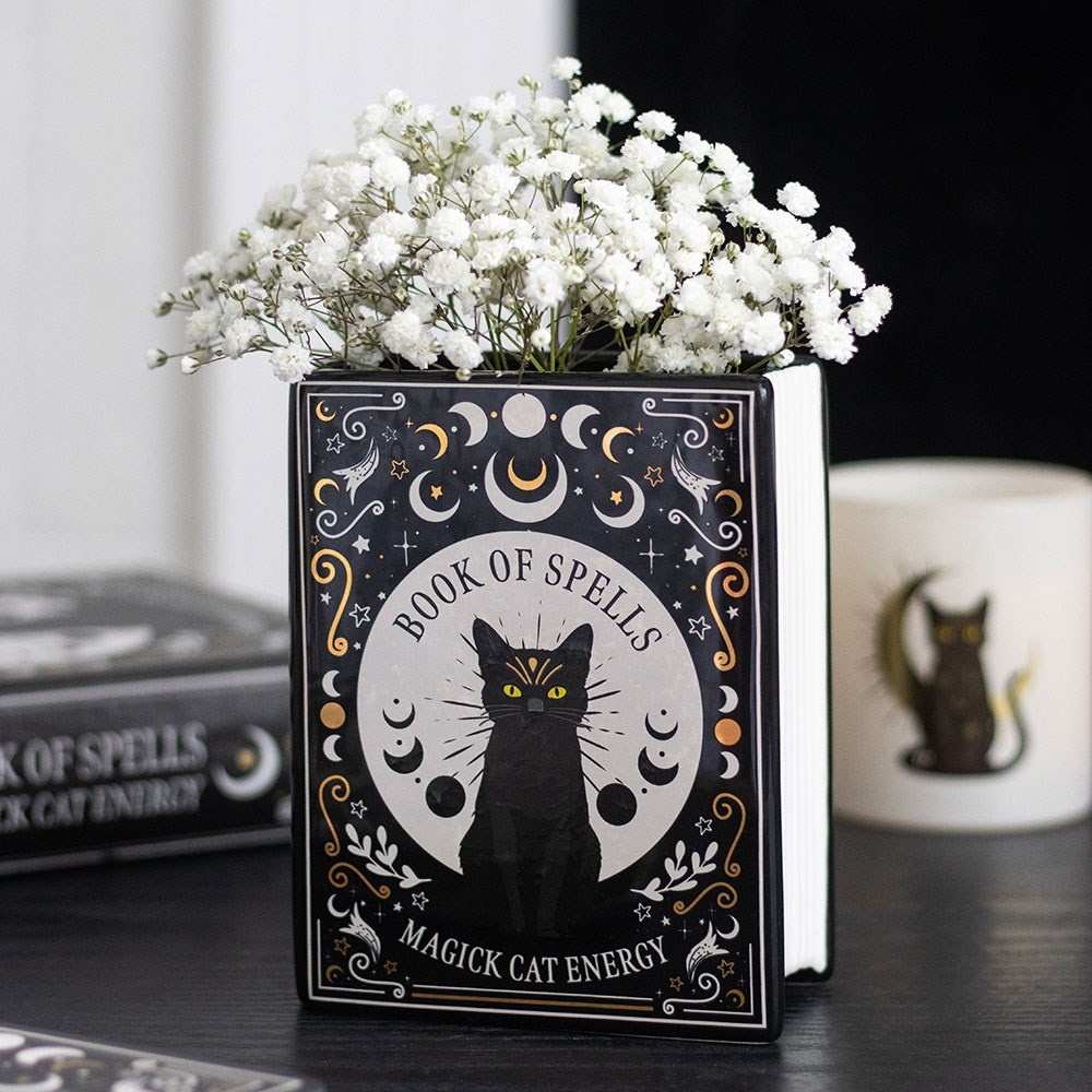 Something Different - Black Cat Magick Book Shaped Flower Vase - Black